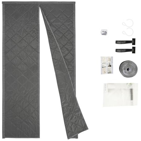 DHQCQL Lot de 2 rideaux thermiques pour porte - Protection contre le froid - Avec 2 crochets - Protection contre le froid - Imperméables - Coupe-vent - Isolation thermique - Pour porte de balcon - 110