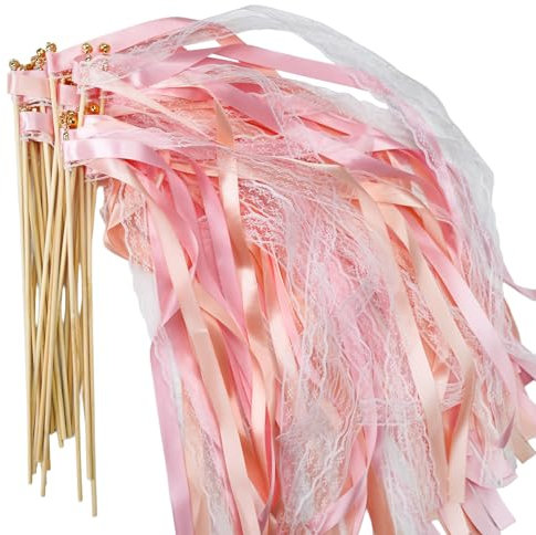 30 Stück Wedding Wands mit Glocke, Zauberstäbe Hochzeit Luftschlangen, Luftschlangen mit Holzstäbchen werden für Hochzeiten Geburtstage Partys Feiertagsfeiern verwendet (Rosa 30 Stück)
