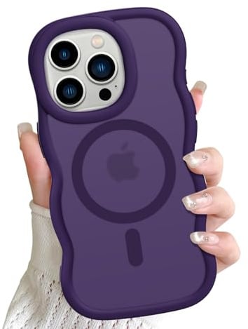 ÁRBOLORO Magnetisch Wellen Hülle für iPhone 13 Pro Kompatibel mit Magsafe, Wellenform Lockige Rahmen Handyhülle Matt Transluzente Silikon Schutzhülle Stoßfeste Kratzfeste Case, Lila
