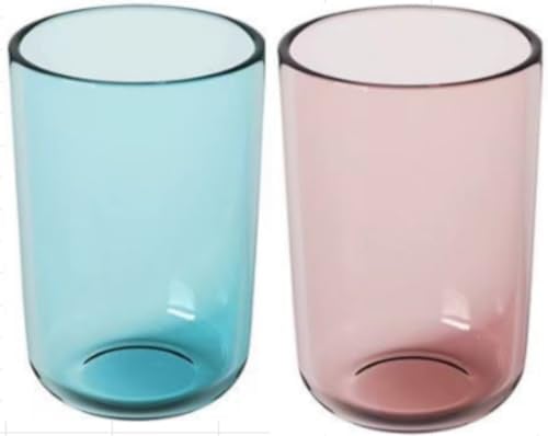 2 Stück Zahnputzbecher Kunststoff, Leichte Luxus Zahnbürstenhalter Ohne Bohren, Transparenter und Langlebiger Zahnputzbecher Set – 290 ml (Rot und Blau)