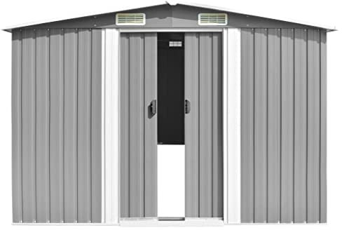 Casetta per attrezzi in acciaio zincato, 257 x 392 x 181 cm, robusta capanna in metallo per utensili da giardino e attrezzature, colore grigio