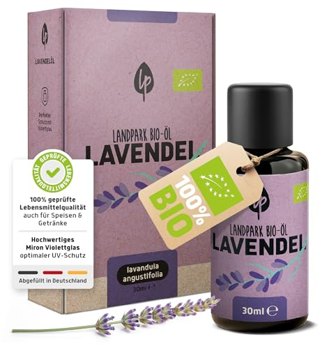 Landpark Bio Lavendelöl Ätherisches Öl [100% Naturrein] 30ml Glasflasche | Echtes Lavendel Öl in Lebensmittelqualität - Ideal als Würzöl, Saunaaufguss & Duftöl - Abgefüllt in Deutschland