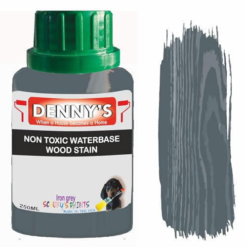Non-Toxic Water-Based Wood Stain – Fast Drying – 179 Colours – For Furniture, Doors, Floors, Skirting, Crafts & Interior Wood – Sponge or Roller Application (Iron grey, 250ML bottle)