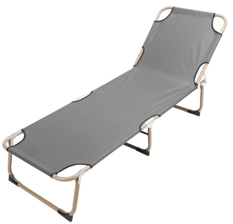 SUNGOOYUE Einfacher Klappbarer Liegestuhl, 200 Kg, Robust und Stabil, Tragbar, für Camping, Büro, Graues Metall, 171 X 56 X 30 cm