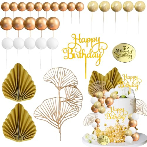 28 Pièces Bohème Décoration De Gâteau Boho, Bohème Décoration De Gâteau, Feuilles de Palmier et Gingko, Balle Gâteau Topper, avec Feuilles de Palmier pour Mariage, Célébration