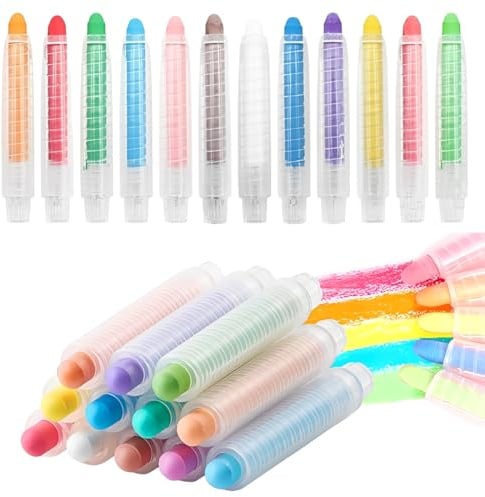 LAKPYN gesso senza polvere per bambini,12 pezzi gessi colorati per strada non tossici, gesso lavabile con supporto per lavagna, disegno, scrittura, gioco all'aperto（B）