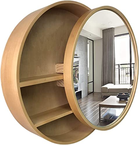 Armoire de toilette ronde noire de 70 cm avec miroir et rangement à portes coulissantes bidirectionnelles, armoire à pharmacie murale, décoration élégante (également disponible en jaune de 60 cm)