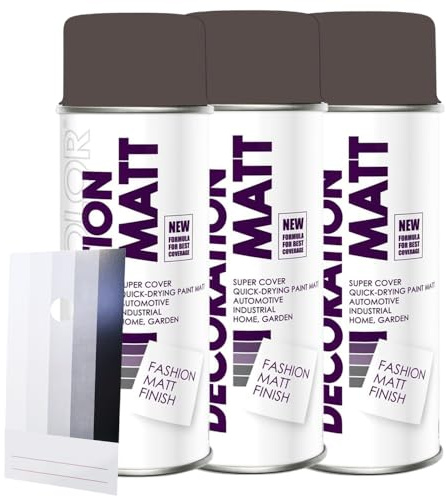 Craft-Equip DC 3 Stück Lackspray Matt nach RAL in 400ml zur Lackierung von Auto Stahl Aluminium Beton Holz und Spritzmusterkarte (3 Dosen in braun MATT RAL 8019 + Karte)