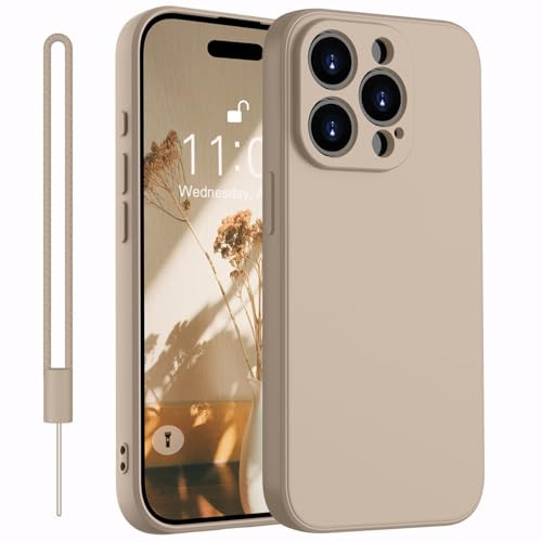 Kukiwhy für iPhone 15 Pro Max Hülle Silikon mit 1 Lanyard, Handyhülle für iPhone 15 Pro Max Dünn Slim mit Microfiber-Innenfutter, Upgraded Rundumschutz Kratzfest Schutzhülle Case 6.7 Khaki