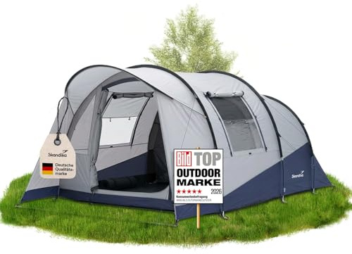 Skandika Tunnelzelt Isken 3-5 | Campingzelt für 3-5 Personen, Fenster mit Moskitonetz, eingenähter Boden, Schwarze Schlafkabine, wasserdicht 3000 mm Wassersäule, Canopy | Zelt Camping, Festival