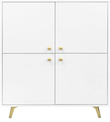 Masseno Kommode GALIO 140 cm Sideboard mit Schubladen und 4 Türen für Wohnzimmer Schlafzimmer Modern 140x41x86 cm Weiß