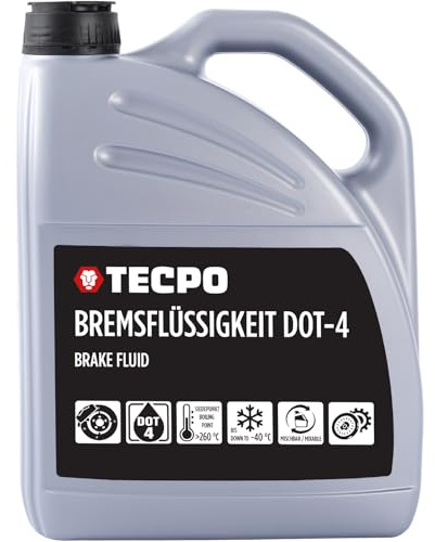 TECPO Bremsflüssigkeit 5 Liter DOT 4 synthetisch für Brems- und Kupplungssysteme ABS ESP