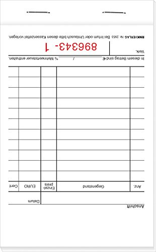 Kassenblock - unten geheftet, 2 x 50 Blatt, (BxH): 96 x 175 mm, perforiert u. nummeriert