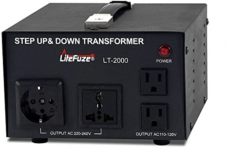 LiteFuze LT Series 2000 Watt Step Up/Down Voltage Converter Transformer - 110v to 220v / 220v to 110v Power Converter - Fully Grounded Cord - Universal Socket, CE Certified - 5 Year Warranty