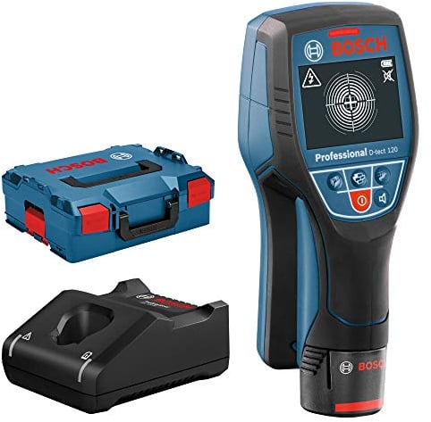 Bosch Professional 12V System Ortungsgerät D-tect 120 (1 Akku 12V, max. Ortungstiefe Kunststoffrohre/Holzunterkonstruktion/spannungsführende Leitungen/Eisenmetalle: 60/38/60/120/120 mm, L-Boxx)