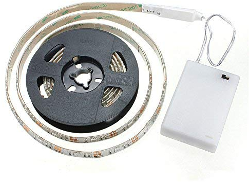 cuzile tira luz LED Color Blanco 100 cm 33 in. + Tira LED Luz batería caja + interruptor, funciona con pilas