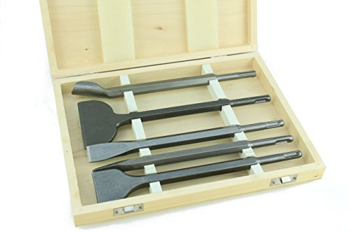 Weischer® - SDS Plus Meißel Set | Kanal Spitz Flach Breit Fliesen | 250 mm Länge | 5-tlg. mit Koffer | Bohrhammer kompatibel | stabiles & bruchfestes Set für Mauerwerk, Fliesen, Beton & Stein