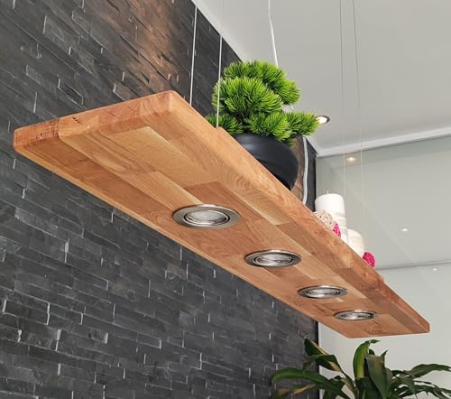 FRIESENLICHT LEA Holz Hängelampe rustikal Led Vintage Set Leuchte Eiche Massiv Unikat 100,120,150, 180 cm GU10 (1.Dimmbar über Wanddimmer, 120 cm/ 4 Spots)