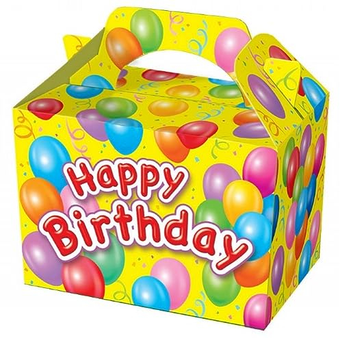 MustBeBonkers Happy Birthday Food Boxes - Picnic Carry Meal Box - Birthday Party Bag Plate (35 Boxes, Yellow Box)