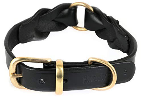 MONKIMAU Halsband für Hunde aus echt Leder geflochten verstellbar M 38-43 cm