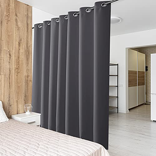 PONY DANCE Raumtrenner Vorhang für Wohnzimmer/Schlafzimmer Trennwand Raumteiler Extra Breite Gardinen Blickdicht Thermovorhang gegen Hitze & Energiesparen, 1 Stück H 274 x B 254 cm, Grau