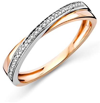 MIORE Ring Damen Diamantring gekreuzt Ewigkeitsring Bicolor Weißgold und Rosegold 9 Karat / 375 Gold Diamanten Brillanten 0.08 Ct, Schmuck