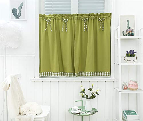 Dreamskull Cortinas cortas para ventanas pequeñas, cortas, estilo rústico, opacas, modernas, de cocina, a cuadros, 90 cm de alto, juego de 2 unidades para salón, color verde, 74 x 90 cm x 2