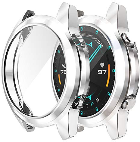 Miimall pour Huawei Watch GT2 46mm Coque Protection d'Écran en TPU Souple, [Couverture Complète] Anti-Rayure Anti-Choc Ultra léger Protecteur Écran du Huawei Watch GT2 46mm -Argent