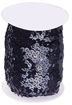 OLYCRAFT 10M Paillettenbesatz Applikation Paillettenband Stretch Paillettenbesatz 3-Reihiger Paillettenbandbesatz Aus Stoff Für Kleiderverzierung Und Stirnband - Schwarz