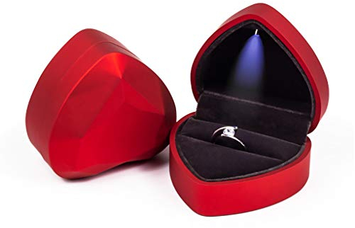 Rolin Roly Ringschachtel Samt Ring Box Mit LED-Licht Herzform Ringbox Led Ehering Fall Jewelry Ring Box für Proposal Engagement Hochzeitsgeschenk (red)