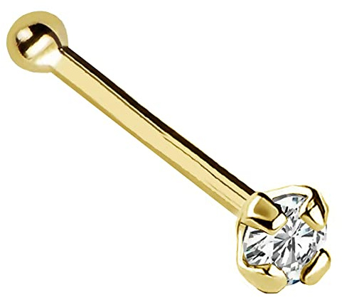 Jewelry Avalanche 22G Solid 14Kt Gold Nose Bone Stud with Prong Set real Diamond Gemstone, 14kt Yellow Gold or 14kt White Gold - April Birthstone Nose Ring, metal, diamond