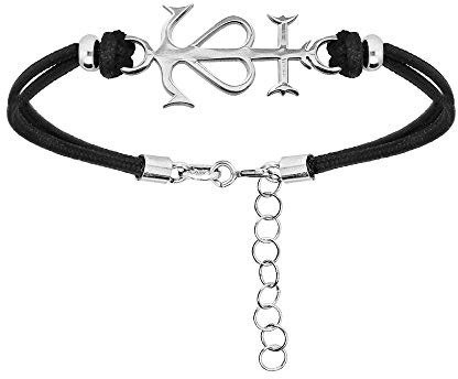 1001 Bijoux Bracelet argent rhodié cordon double noir interchangeable croix camarguaise 16+3cm + écrin (offert) + Certificat d'Authenticité Argent 925‰
