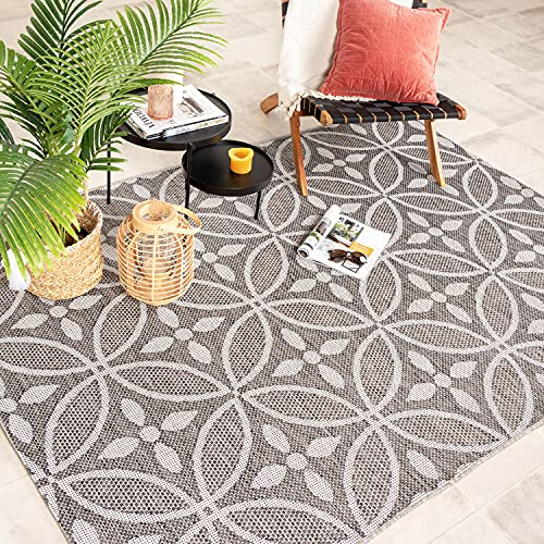 FRAAI In- & Outdoor Teppich - Summer Pattern Grau 140x200cm - Wetterfest - Polypropylen - Flachgewebe - Garten/Terrasse - Terrasse - Rug
