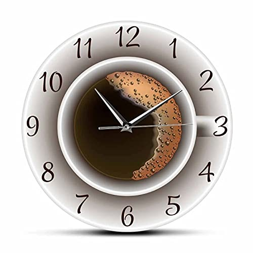 Wall Clock Cup Of Coffee With Foam Decorative Silent Wall Clock Kitchen Decor Coffee Shop Wall Sign Timepiece Cafe Style Hanging Wall Watch