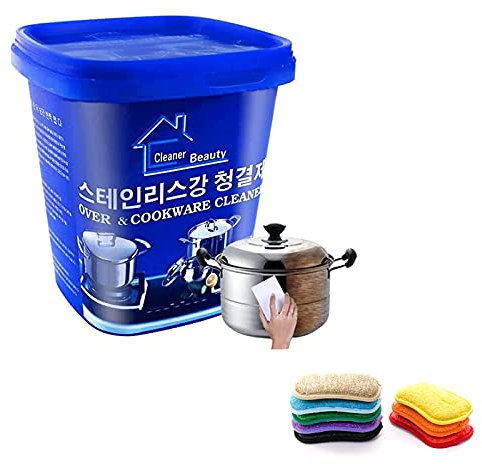 Dzhzuj Stainless Steel Cleaning Paste Oven Cookware Cleaner,Household Kitchen Cleaner Washing Pot Bottom Scale Strong Cream Detergent,Removes Stains Cleaner for Removing Rust (500g)