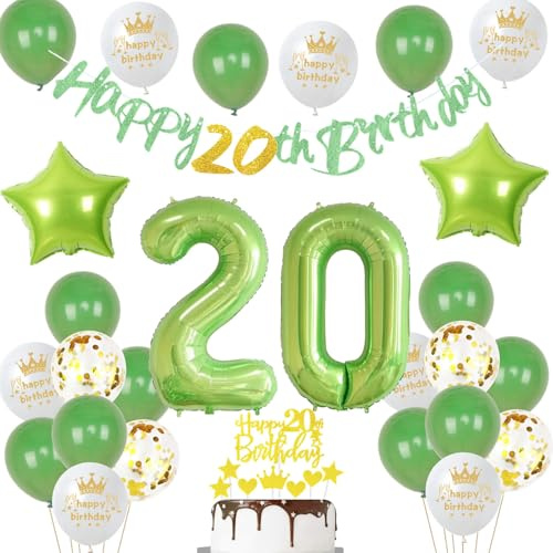 Grün 20. Geburtstag Dekoration frau ,Grün Tortendeko Geburtstag 20 Jahre mann,20 frauen mann Party Deko,Tortendeko 20. Männer frauen,Geburtstagsdeko 20 Jahre