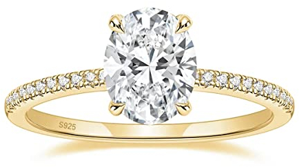 Zakk Damen Ringe Silber 925 Verlobungsringe Solitärring 3CT Oval Zirkonia Versprechen Ring Eheringe Trauringe Rosegold Gold (Gelbgold,63 (20.1))