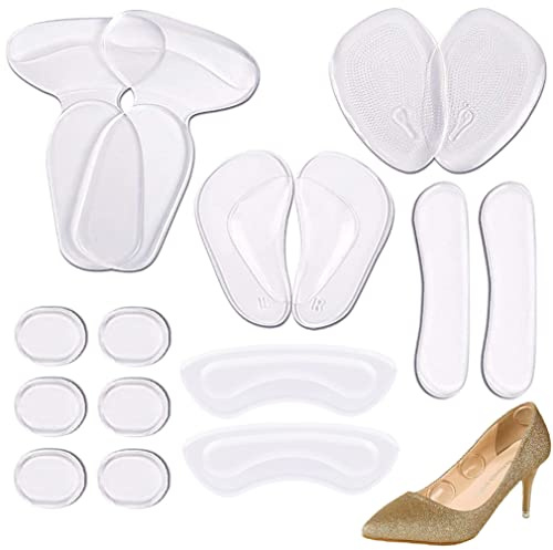 SAMHENG 16 Pcs Clear Gel Heel Cushion Inserts for Loose Shoes, Self Adhesive Silicone Anti Slip Arch Support Cushions Insole Heel Grips Liners Inserts, Heel Protector for Against Pain Blisters
