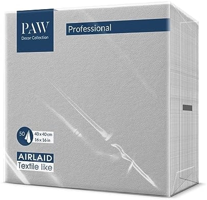 PAW - Servietten aus Airlaid - Stoffähnlich (40 x 40 cm) I 50 Stück I Ideal für Hochzeit, Taufe, Kommunion, Geburtstag I Stoffservietten - Einfarbig, Silber I Farbe: Monocolor (silver)