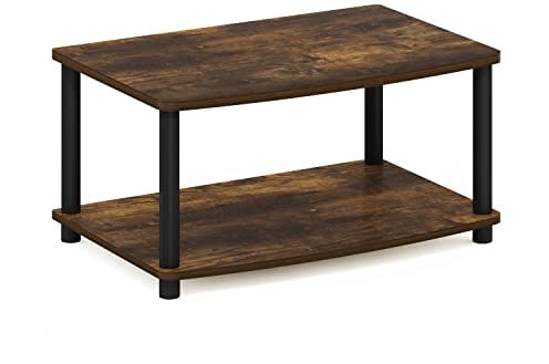 Furinno Turn-N-Tube No Tools 2-Tier Elevated TV Stands, Amber Pine/Black