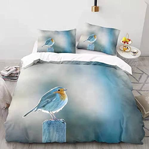 HONGNIU Bettwäsche Set Blaues Rotkehlchen Bettbezug 200x220 cm weich bequem atmungsaktiv Hypoallergen Mikrofaser Bettbezüge Und 2 Kissenbezug,Geeignet für Adults and Children