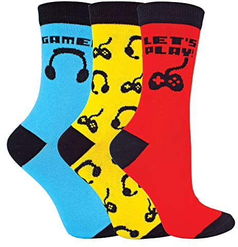 3 Pack Kids Gaming Socks | Sock Snob | Fun Design Novelty Funny Video Gaming Socks for Boys & Girls