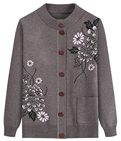 Gouekst Mittleres Alter Und Ältere Strickjacken - Alte Dame, Lässiges Oberteil, Oma, Strickjacke, Mantel, Jacke, Kleidung, Damen, Frühling Und Herbst, Mutter, Warmer Pullover, Khaki, Einheitsgröße