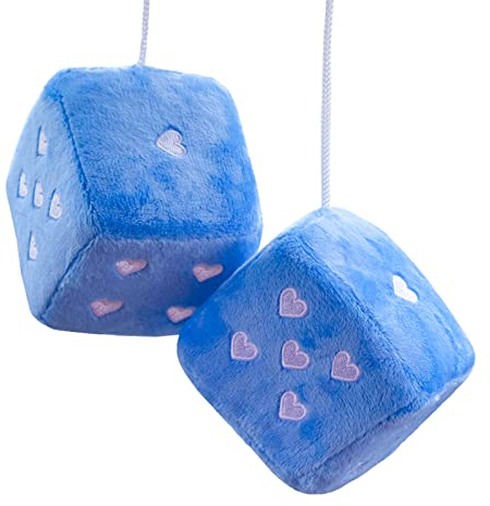 Cyncoy Plüschwürfel für Auto-Rückspiegel, 7,6 cm, quadratisch, herzförmig, Retro-Würfel zum Aufhängen, Autozubehör, Auto-Dekorationen für Frauen, Blau, FD001