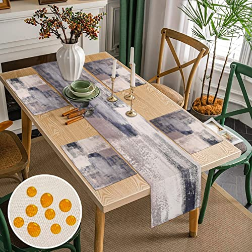 Vintage Tischläufer und Tischsets Waschbar 4er Set Blau und Grau Retro Rustikale Tischläufer Platzsets Outdoor Tischläufer Wetterfest Tischläufer Modern Wohnzimmer Platzset für Couchtisch 40x140cm