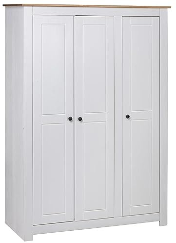 JUNZAI Garde-Robe 3 Portes Blanc 118x50x171,5cm Pin Assortiment Panama,Armoire Chambre,Armoire De Rangement,Dressing Chambre