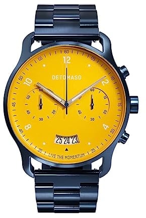 DeTomaso SORPASSO Chrono Giallo BLU Herren-Armbanduhr Analog Quarz Stahl Armband Dunkelblau