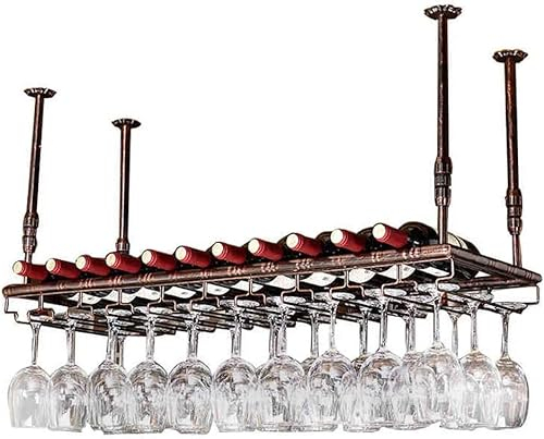 EYLINK Weinregale Home/Bar Retro mit Stielglashalter | Wandmontierter hängender Weinflaschenständer aus Metall | Industrielles Vintage-Weingläserregal, höhenverstellbar, für Barschrank, Küche oder