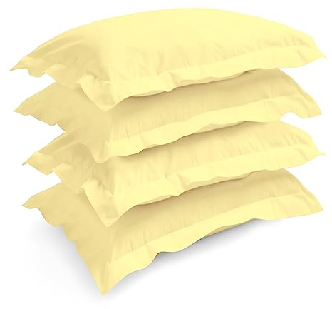 Pizuna Mellow Yellow Pillow Cases 4 Pack Cotton 400 Thread Count 50 x 75 cm | 100% Long Staple Combed Mellow Yellow Cotton Pillow Cases pack of 4 Sateen Weave Pillow Case x (Cooling Pillowcases)