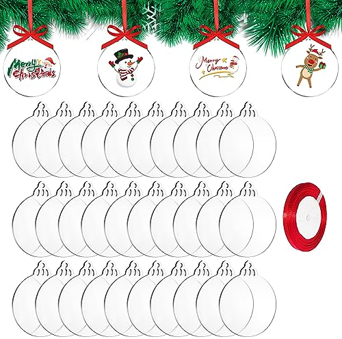 DRERIO 30 Stück Acrylscheibe Weihnachtskugel Acrylscheibe Weihnachten 8,8 ×7,6 cm Runde Deko Anhänger Plexiglasplatten Christbaumkugeln Plexiglasscheibe für weihnachtskuge Dekoration Basteln